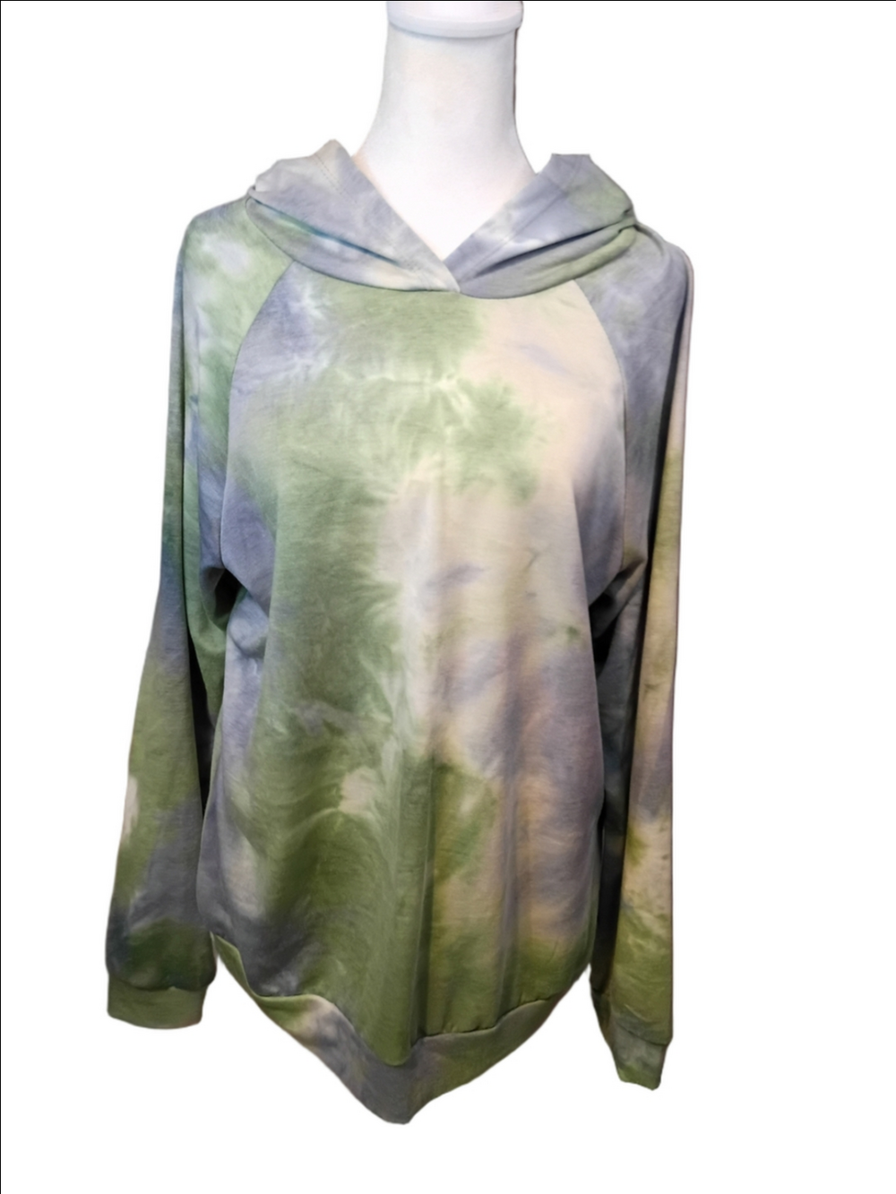 Miss York Blue Green Tie-Dye Bohemian Style Hoodie Sweatshirt Size XL
